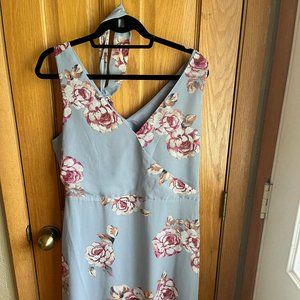 Target a new day Blue Floral Faux-Wrap Formal Dress With Sash